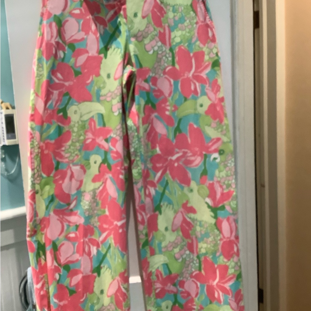 Vintage Lilly Pulitzer Pink, Aqua & Green Parrots Pants